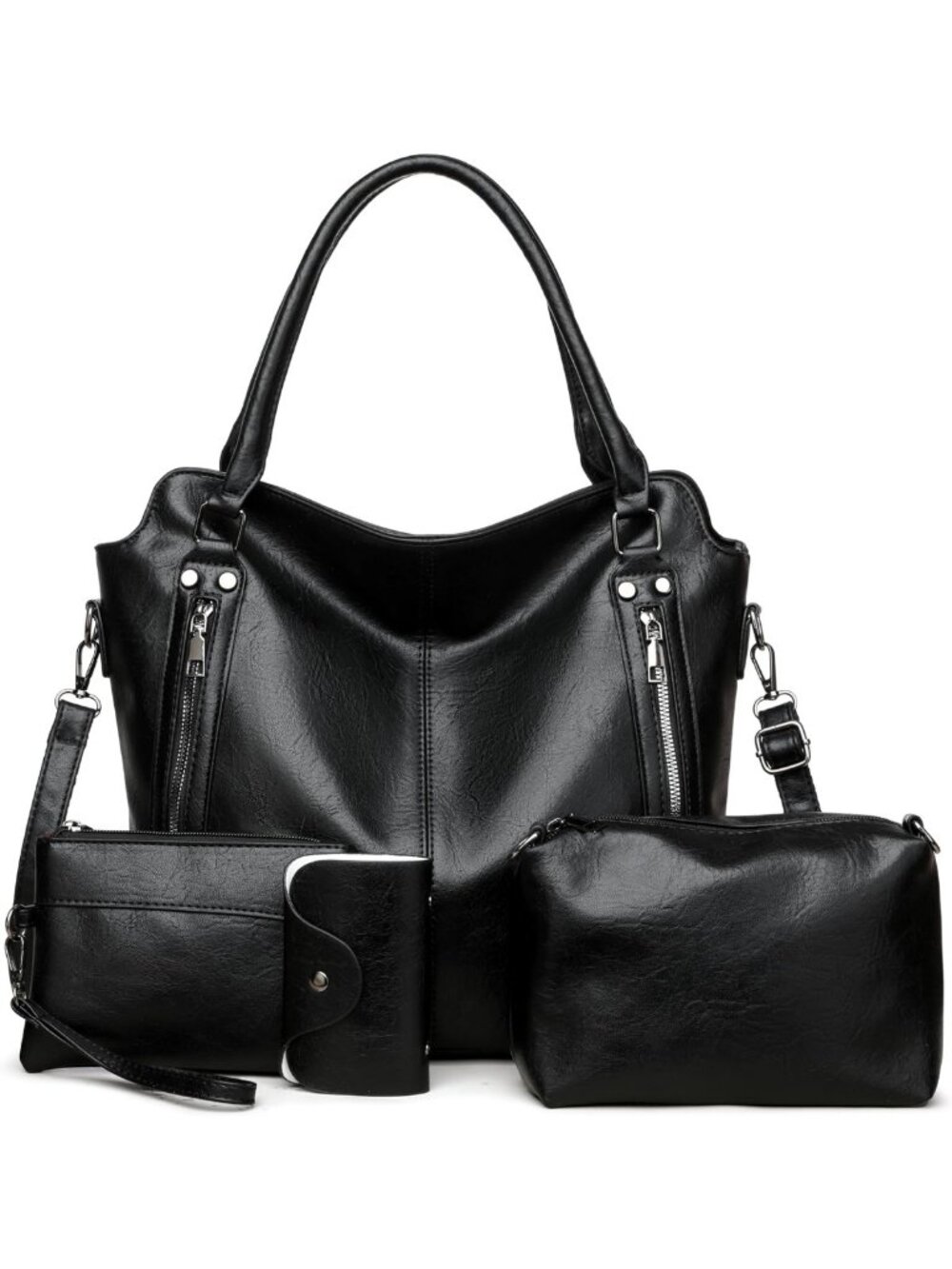 Stylish Large Tote & Crossbody Bag Set for Women - Faux Leather 4-Piece Handbag